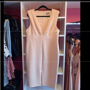 Blush Pink Plunge Neck Line Midi Dress